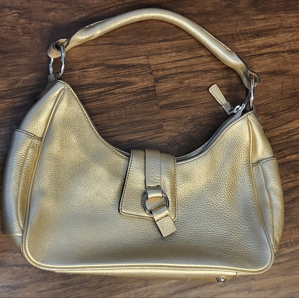 Talbots Gold Pebbled Leather Hobo/Baguette Bag Y2K Retroglam
